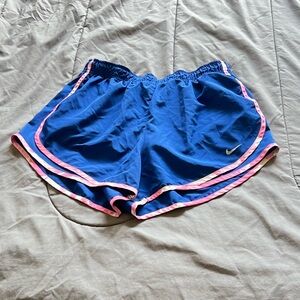 Nike Blue and Pink Athletic Shorts with Elastic Waistband